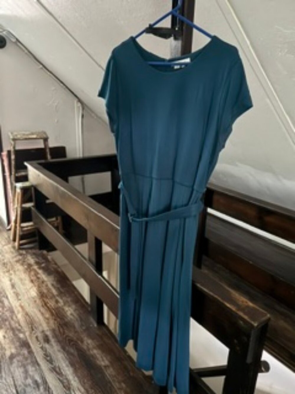 Boden Teal Blue Short Sleeve Ponte Dress with Tie Belt | Size 12 Long